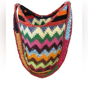 Handmade Colorful Chevron Pattern Woven Festival Bucket Bag